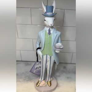 NWT 14”Tophat & Tail Mad Hatter Theme Easter Spring Dapper Bunny Rabbit Tea Cup